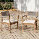 Braided Acacia Wood Outdoor Dining Chairs Set of 4 – Teak Look with Beige Rope & Cream Cushions by HouseOfZazla