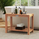 24 Inch Teak Wood Shower Bench Inside Shower Stool with Storage Shelf by LJGDeals