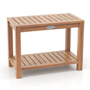 24 Inch Teak Wood Shower Bench Inside Shower Stool with Storage Shelf by LJGDeals