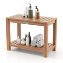 24 Inch Teak Wood Shower Bench Inside Shower Stool with Storage Shelf by LJGDeals