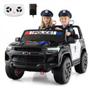 24V 2-Seater Ride on Police Car 4WD Chevrolet with Megaphone and LED Flashing Lights-Black by LJGDeals