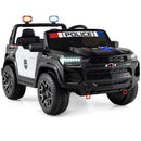 24V 2-Seater Ride on Police Car 4WD Chevrolet with Megaphone and LED Flashing Lights-Black by LJGDeals