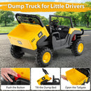 24V Ride On Dump Truck Licensed Caterpillar 2-Seater Kids Car with Remote Control-Yellow by DirectDeals