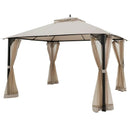12 x 10 Feet Outdoor Double Top Patio Gazebo with Netting-Brown by LJGDeals