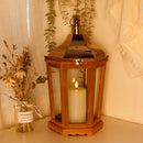 17'' H Wood Metal Hexagon Candle Holder Decorative Hanging Lanterns by JHY DESIGN