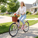 26-Inch Beach Cruiser Bike with Basket and Cup Holder - Pink by LJGDeals