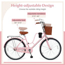 26-Inch Beach Cruiser Bike with Basket and Cup Holder - Pink by LJGDeals