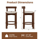 24 Inch Counter Height Bar Stools Set of 2 with Backrests and Footrests-Beige