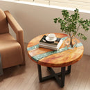 24 Inch Outdoor Solid Live Edge Round Teak Wood End Table with Epoxy Resin Tabletop by LJGDeals