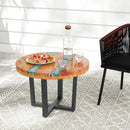 24 Inch Outdoor Solid Live Edge Round Teak Wood End Table with Epoxy Resin Tabletop by LJGDeals