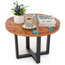 24 Inch Outdoor Solid Live Edge Round Teak Wood End Table with Epoxy Resin Tabletop by LJGDeals