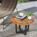 24 Inch Outdoor Solid Live Edge Round Teak Wood End Table with Epoxy Resin Tabletop by LJGDeals