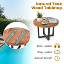 24 Inch Outdoor Solid Live Edge Round Teak Wood End Table with Epoxy Resin Tabletop by LJGDeals