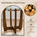 24 Inches Round Side Table with Tempered Glass Top and Solid Rubber Wood Base by LJGDeals