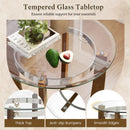 24 Inches Round Side Table with Tempered Glass Top and Solid Rubber Wood Base by LJGDeals