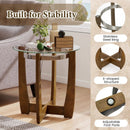 24 Inches Round Side Table with Tempered Glass Top and Solid Rubber Wood Base by LJGDeals