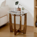 24 Inches Round Side Table with Tempered Glass Top and Solid Rubber Wood Base by LJGDeals