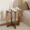 24 Inches Round Side Table with Tempered Glass Top and Solid Rubber Wood Base by LJGDeals