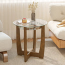 24 Inches Round Side Table with Tempered Glass Top and Solid Rubber Wood Base by LJGDeals