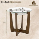 24 Inches Round Side Table with Tempered Glass Top and Solid Rubber Wood Base by LJGDeals