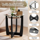 24 Inches Round Side Table with Tempered Glass Top and Solid Rubber Wood Base