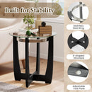 24 Inches Round Side Table with Tempered Glass Top and Solid Rubber Wood Base by LJGDeals