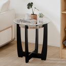 24 Inches Round Side Table with Tempered Glass Top and Solid Rubber Wood Base
