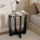 24 Inches Round Side Table with Tempered Glass Top and Solid Rubber Wood Base by LJGDeals