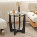 24 Inches Round Side Table with Tempered Glass Top and Solid Rubber Wood Base by LJGDeals