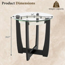 24 Inches Round Side Table with Tempered Glass Top and Solid Rubber Wood Base by LJGDeals