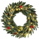 24‚Äù Pre-lit Christmas Wreath Front Door Artificial Xmas Wreath with 90 Frosted Branch Tips by DirectDeals