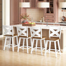 24" Rubberwood Swivel Barstools Set of 4 with Backrest and Large Seat by LJGDeals