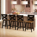 24" Rubberwood Swivel Barstools Set of 2 with Backrest and Large Seat