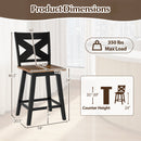 24" Rubberwood Swivel Barstools Set of 2 with Backrest and Large Seat