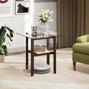 24 Inch 2-Tier Square Glass Coffee Table Center Table with Storage Shelf-Brown by LJGDeals