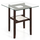 24 Inch 2-Tier Square Glass Coffee Table Center Table with Storage Shelf-Brown by LJGDeals