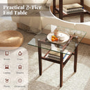 24 Inch 2-Tier Square Glass Coffee Table Center Table with Storage Shelf-Brown by LJGDeals