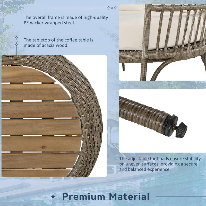 4-Piece Rattan Outdoor Patio Conversation Set with Seating Set for 5 and Coffee Table for Porch, Backyard and Garden (Brown Grey)