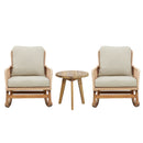Modern 3 Piece Outdoor Seating Set With Cushioned Rattan Rocking Chairs And Wooden Accent Table