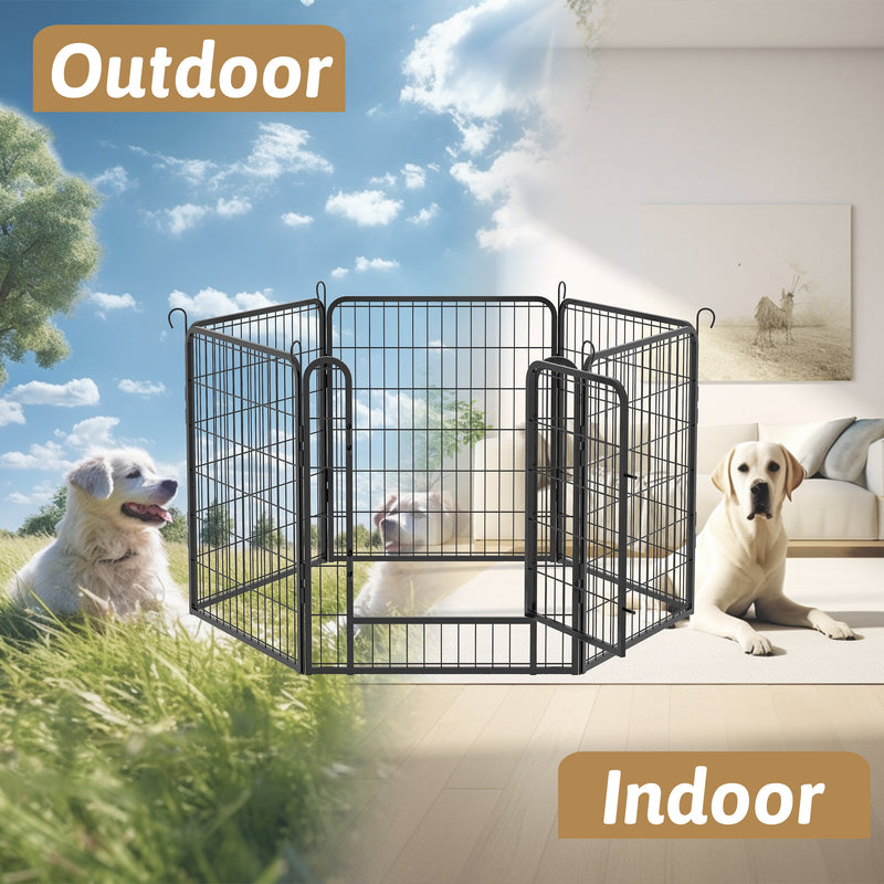 6 Panels Heavy-Duty Metal Playpen with Door, 31.7' H Dog Fence Pet Exercise Pen for Outdoor, Indoor