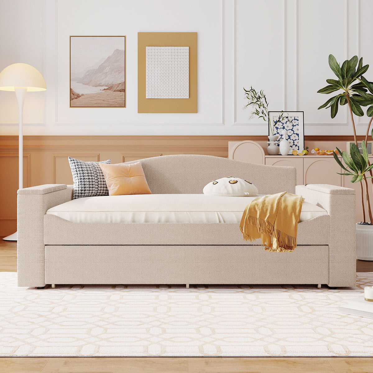 Upholstered Daybed With Storage Armrests, Trundle And Latest Integrated tooth Audio System, photo 19 of 40