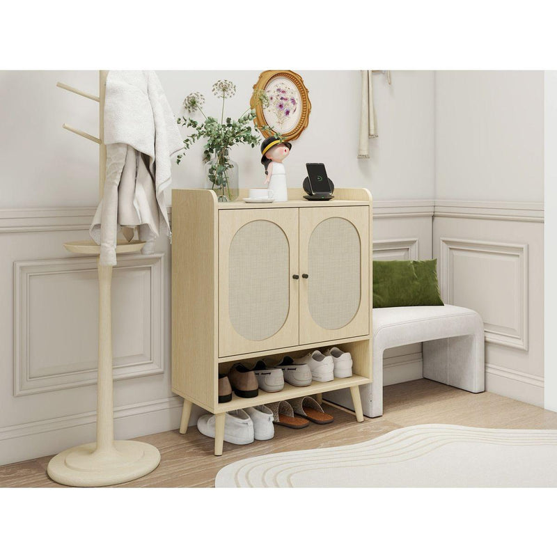 2 Door Shoe Rack, Freestanding Modern Shoe Storage Cabinet, for Entryway