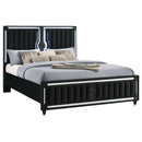 Ravenne Velvet Upholstered Eastern King LED Panel Bed Black