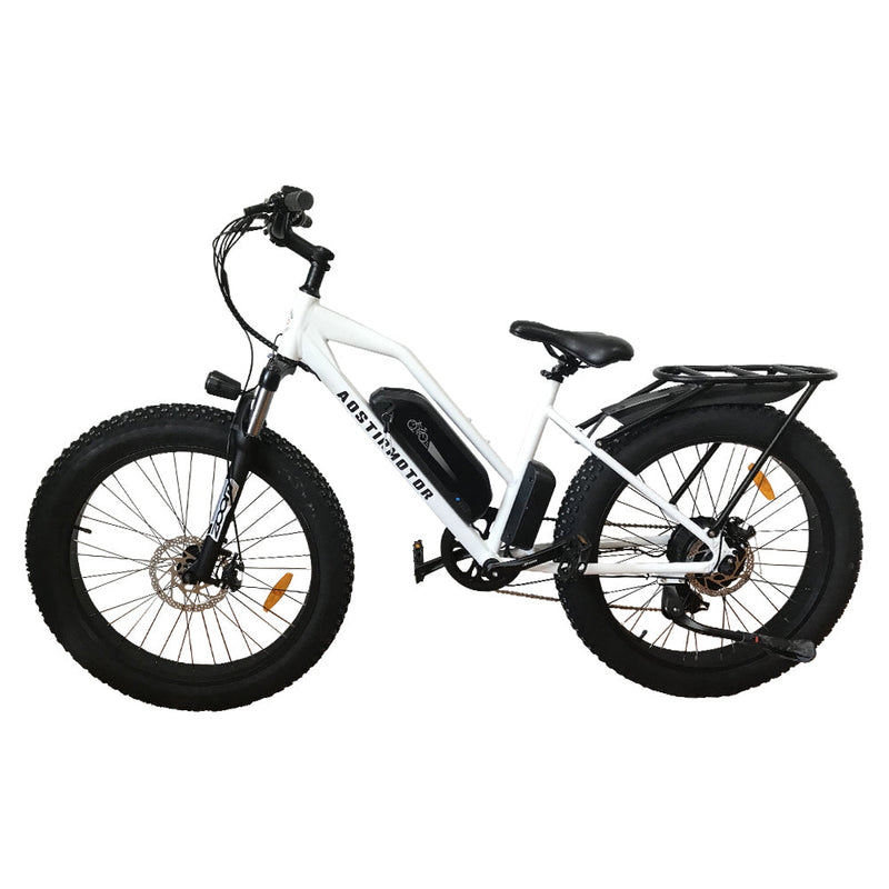 26" 750W Camouflage Electric Bike Fat Tire P7 48V 13AH Removable Lithium Battery for Adults with Detachable Rear Rack Fender (White)S07-G