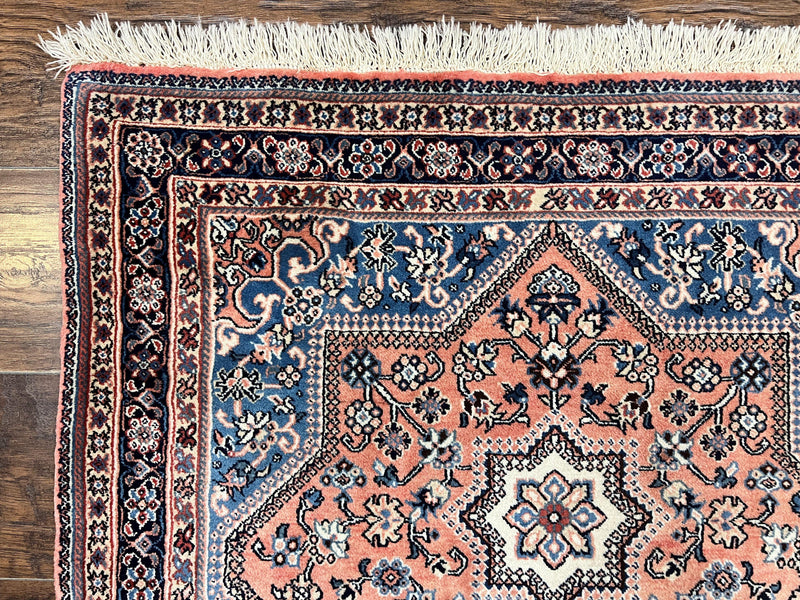 Persian Shiraz Rug 3x5, Geometric Tribal Rug, Wool Hand Knotted Vintage Carpet, Light Red & Blue, Signed by Masterweaver