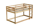 Solid Wooden, Solid Rubber Wooden Twin over Twin Floor Bunk Bed with Ladder, with Bed Platform of Strengthened Slats  , Natural