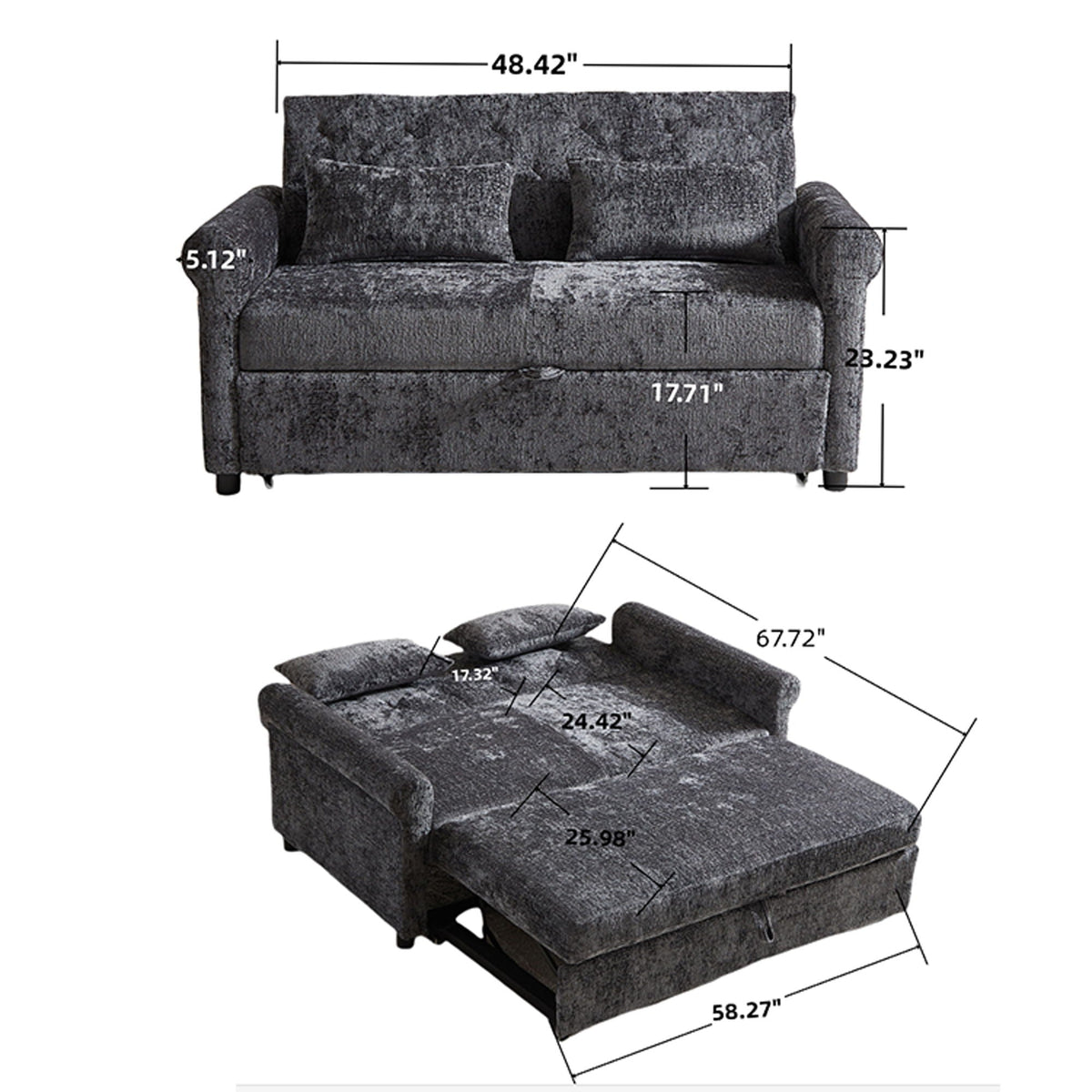 Loveseat Sofa Bed, Pull - Out Couch Sleeper & 2 Pillows, photo 5 of 14