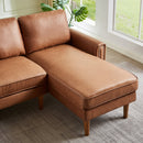 82.2"L-Shape Sofa Couch with Chais Mid-Century Copper Nail on Arms,strong wooden leg and suede fabric design that will complement any living space.Right Chaise, Brown