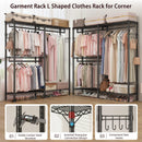 L-Shaped Garment Rack with Adjustable Shelves & 3 Hanging Rods