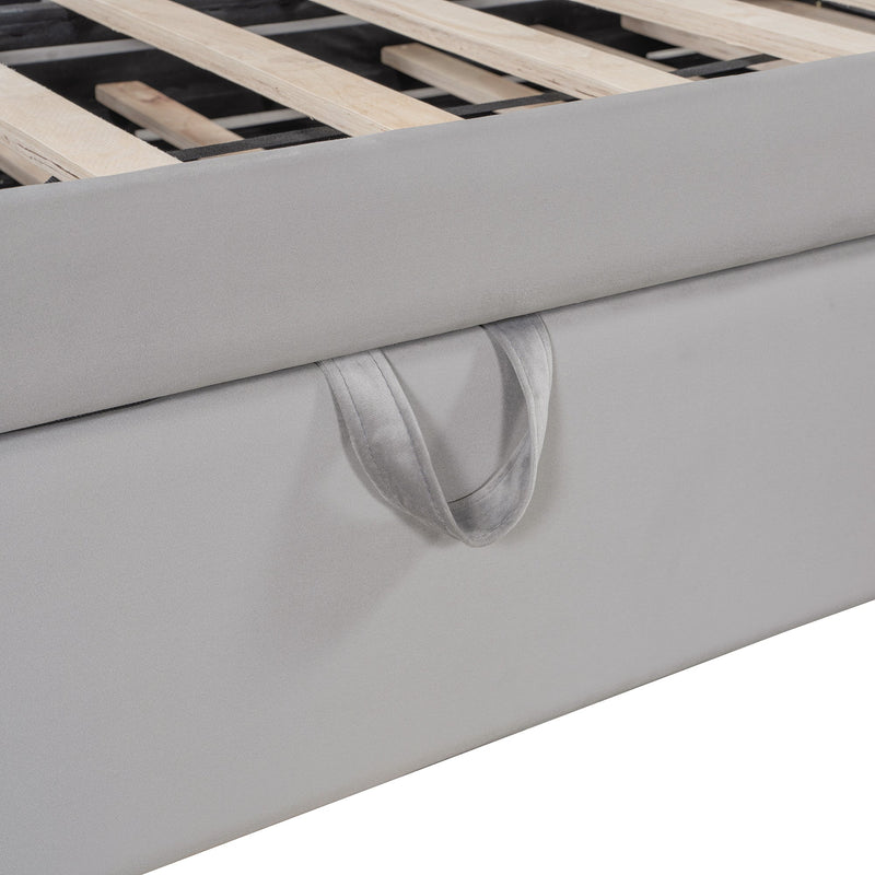 Full Size Upholstered L-Shaped Upholstered Daybed with Twin
Size Pop Up Trundle, Gray